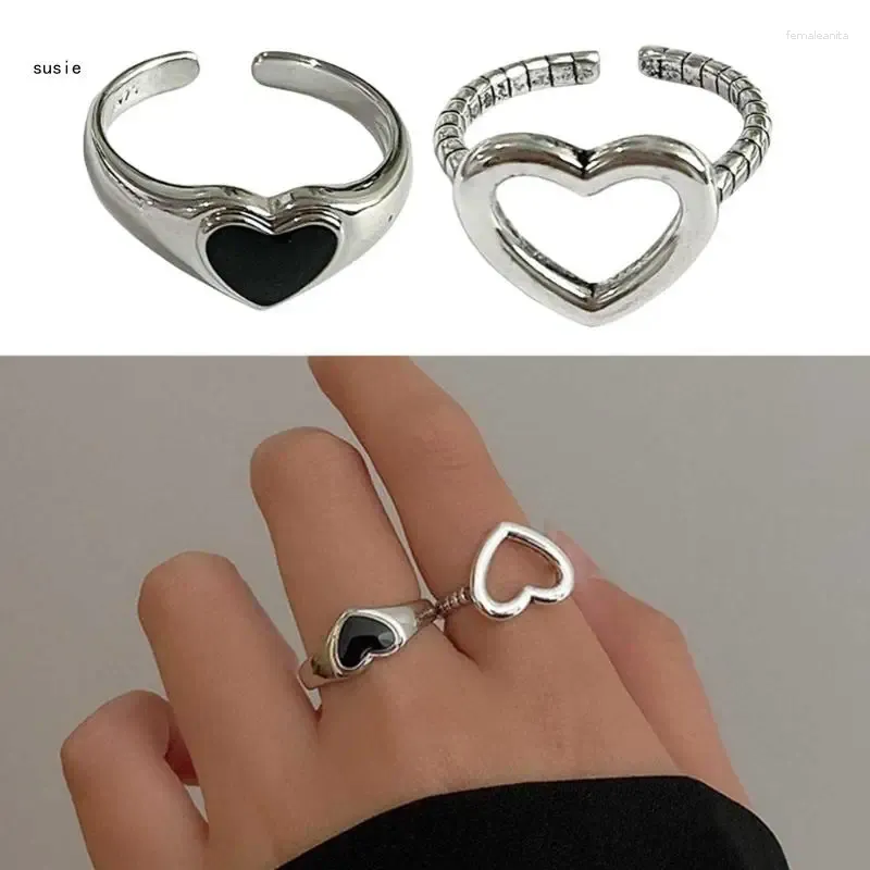 حلقات الكتلة x7ya على شكل قلب على شكل قلب حلقة زيت للرجال والنساء يحبون إصبع فهرس جوفاء