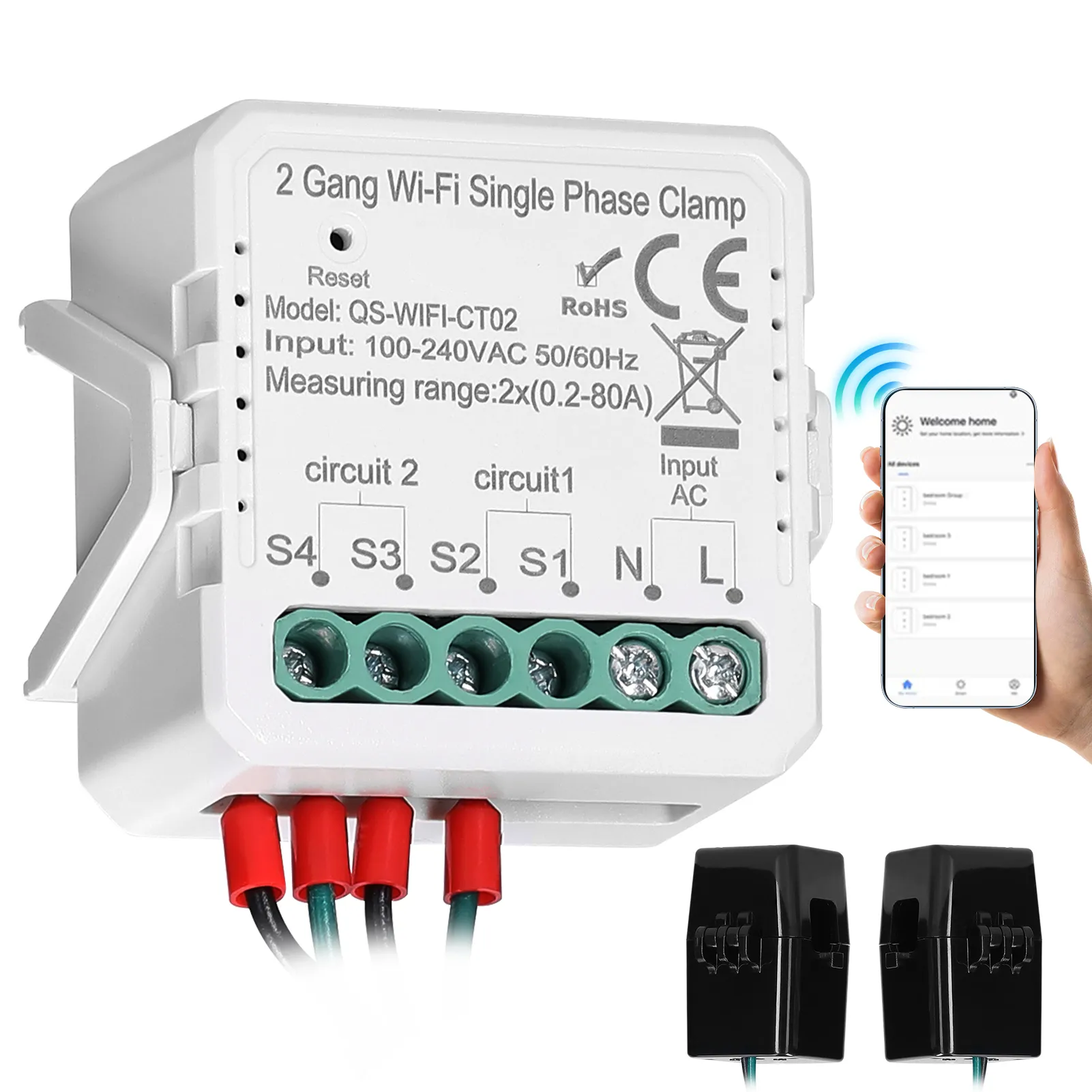 Spingly Bab Tuya WiFi 2 Gang 80A Single Phase Clamp Solar PV...