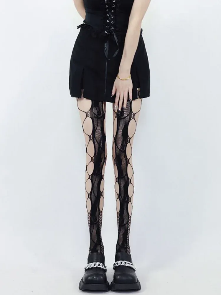 bbw goth fish nets Sharkies Wide Mesh Fishnet Tights Black Super stretchy Fishnet Tights [PLUS SIZE]