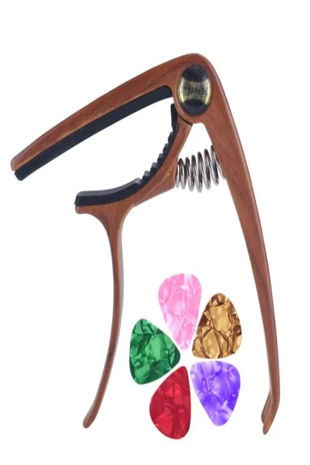 Capo de guitare en métal en alliage de Zinc de Style déclencheur avec corde de traction guitares à ongles Capodastre pince à clé acoustique 5 pièces picks7083241