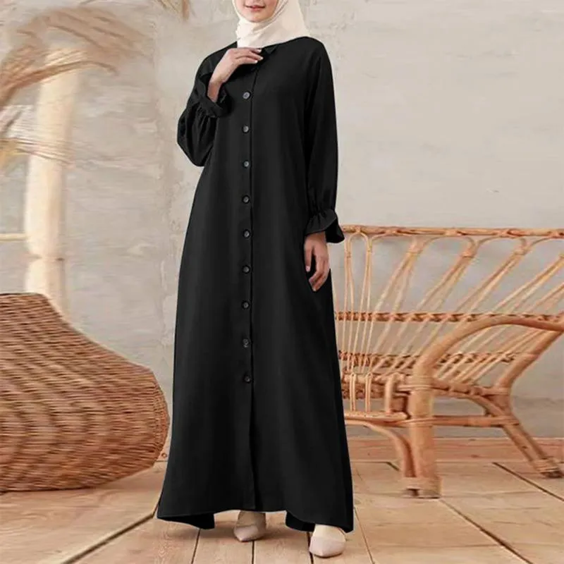 Этническая одежда 2024, повседневное весенне-летнее женское платье Ид, мусульманское платье с рукавами-фонариками, длиной до щиколотки, с v-образным вырезом, платья, халат, Vestidos, Рамадан
