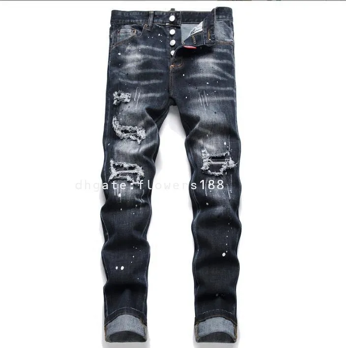 Herren Jeans neue 2024 Frühling Außenhandel Herren Jeans gerissen Patch Tight Mid-Rise Malt Herrenhosen Baggy zerrissene Jeans Frauen Baggy Street Jeans Zweiter Platz rot