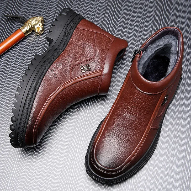 Genuine Leather Men's Ankle Boots Comfortable Shoes For Men Winter Autumn  Retro Footwear Snow Boots