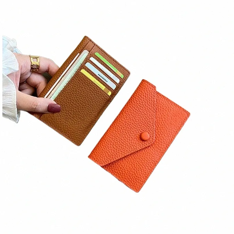 Ultra-mince Ins Style Véritable Porte-cartes en cuir Fi Mini Enveloppe courte Femmes Portefeuille Coréen Japon Carte de crédit Porte-monnaie U6mX #
