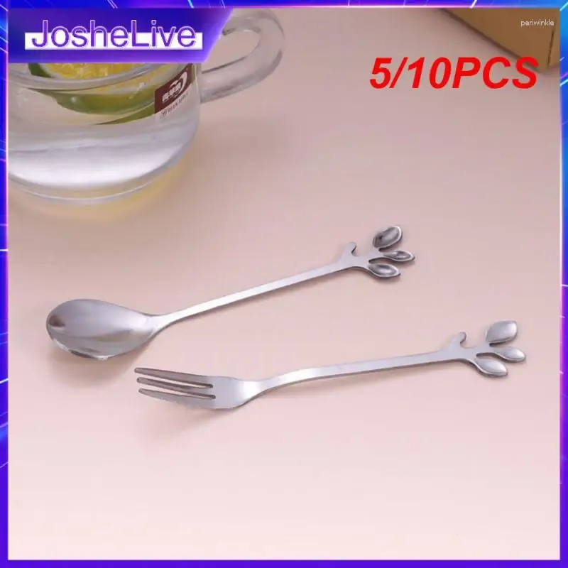 Lepels 5/10PCS Goud Lange Steel Lepel Roestvrijstalen Blad Theelepel Nordic Mini Roeren Kleine Vork Voor dessert Koffie Honing