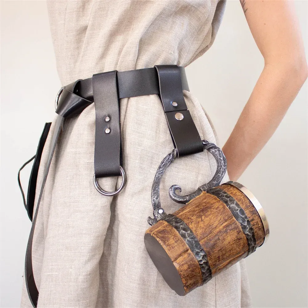 Medieval Knight Cosplay Belt - Embossed PU Leather With O-Rings, Viking Renaissance Festival Belt, Black - View #10