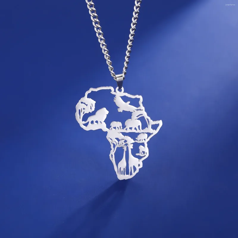 Pendentif Colliers Likgreat Animal Afrique Carte avec drapeau Hip-Hop Style Acier inoxydable Israël Cartes africaines Bijoux pour femmes Hommes