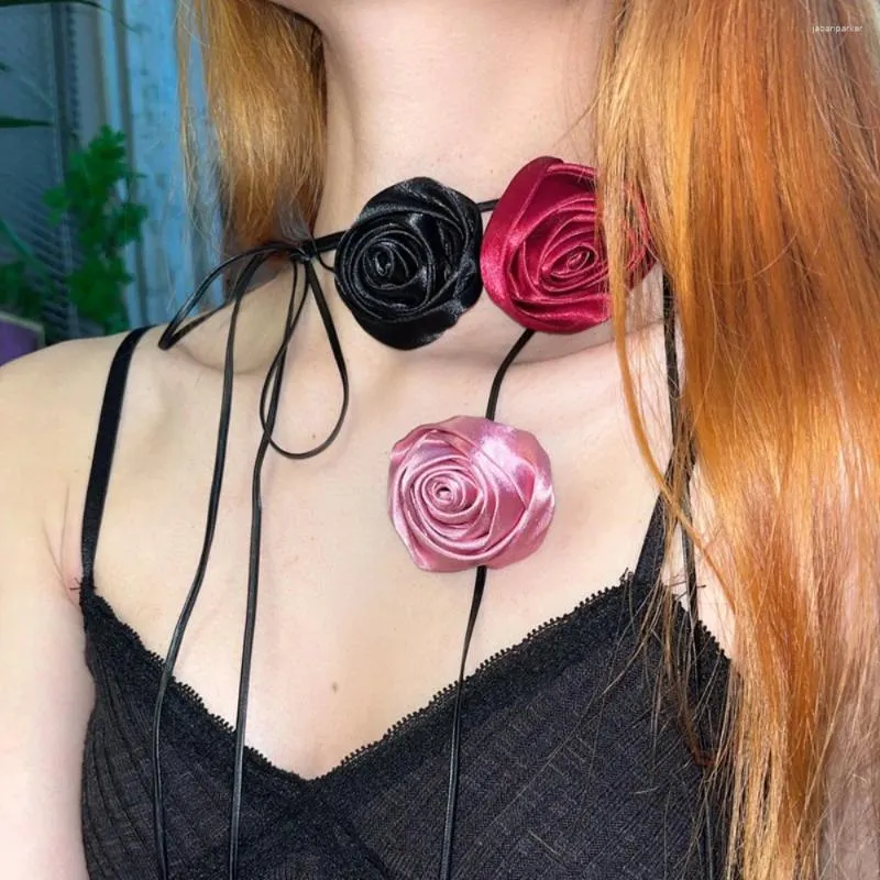 Choker Jewelry Sweet Exaggerated Rose Flower Handmade Girls Gifts Silk Velvets Necklace Necklaces Chocker Korean Style