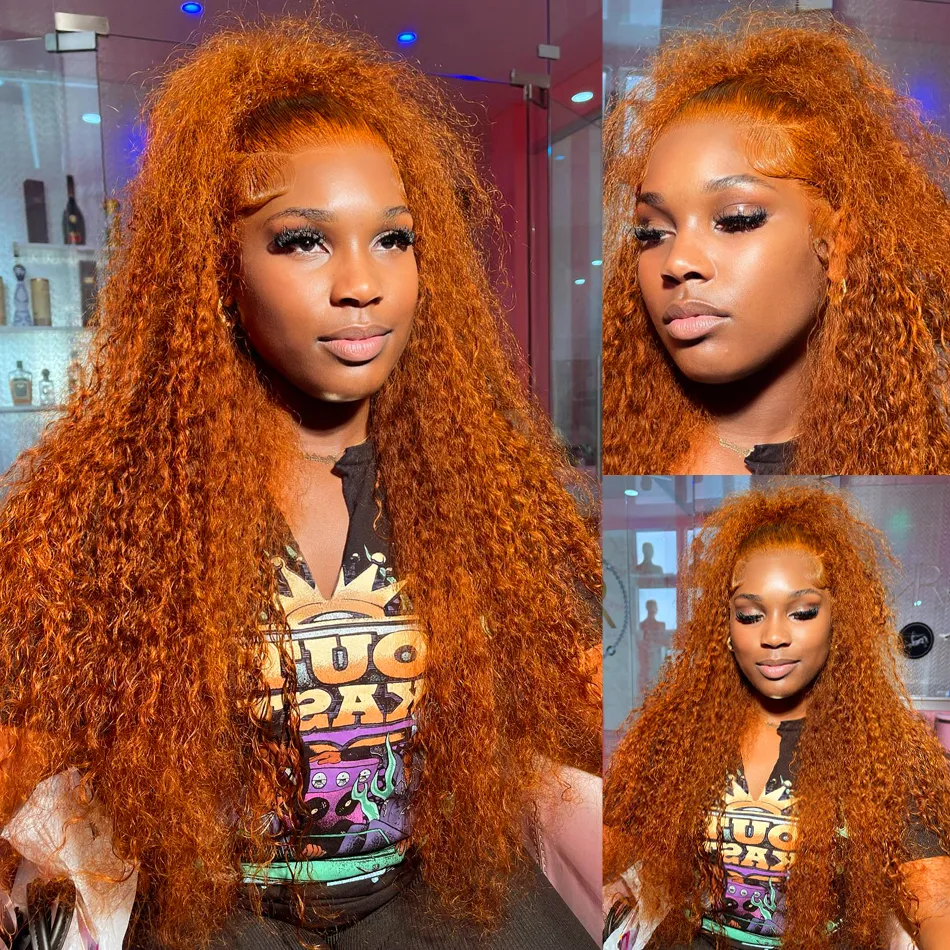 Ginger Remy 13x6 Transparent Ginger Orange Deep Wave Lace Front Remy Human Hair Wig ...