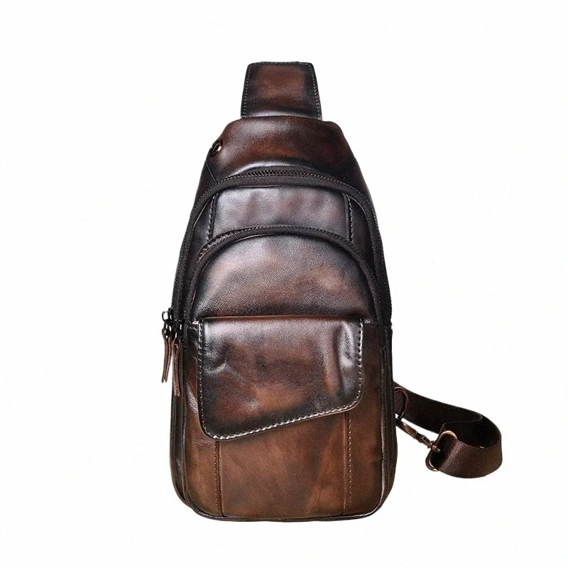 Véritable cuir de vache hommes café Fi voyage Triangle poitrine sac à bandoulière conception 8 "tablette une bandoulière sac sac à dos mâle 8013 Q0m1 #