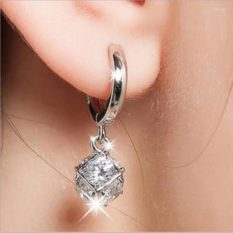 Boucles d'oreilles en cristal plaqué argent, bijoux mode coréenne, strass, boule exquise, belle et brillante pour femme, E241