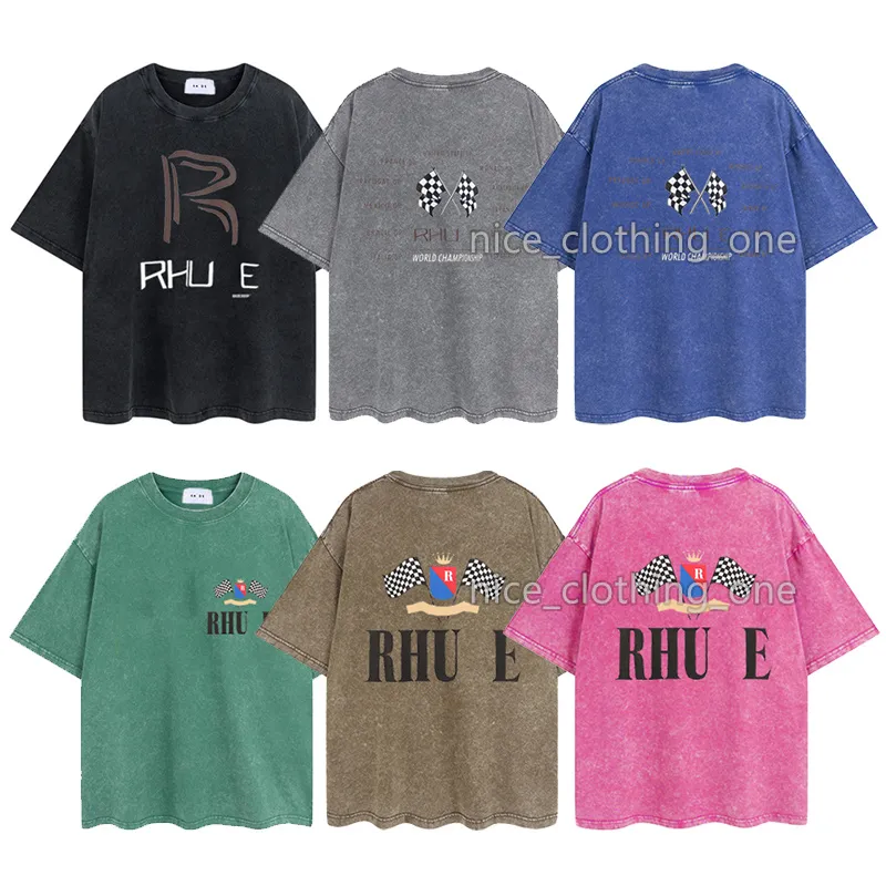 メンズデザイナーrhu TシャツビンテージレトロウォッシュシャツラグジュアリーブランドTシャツThish womens dist shirt Summer surcal Tee Hip Hop Topsショーツ服