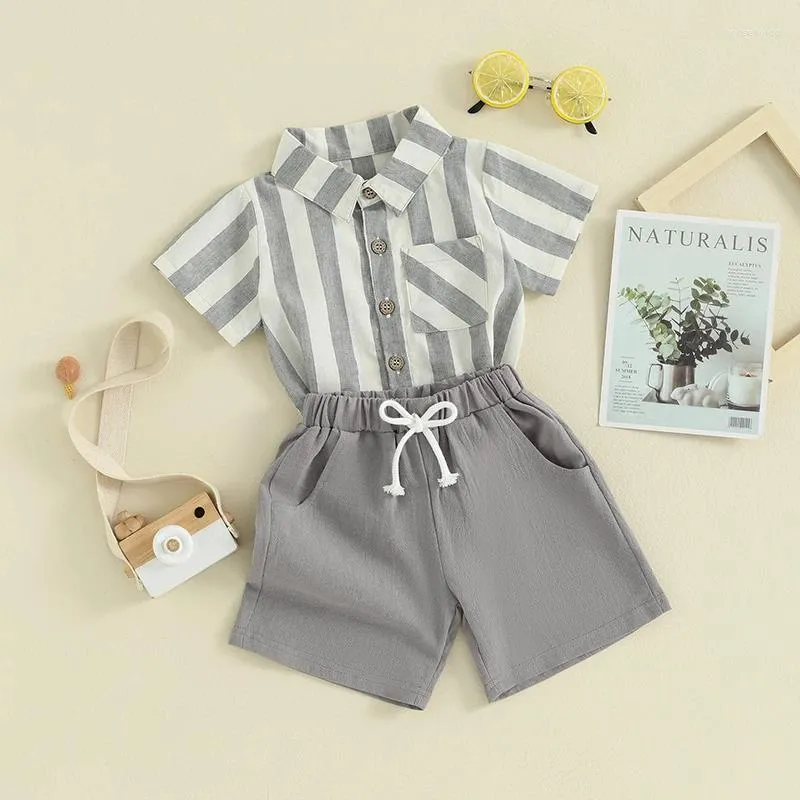 Set di abbigliamento Completi estivi per neonato e neonato Camicia stampata a maniche corte con bottoni e pantaloncini 2 pezzi Vestiti hawaiani