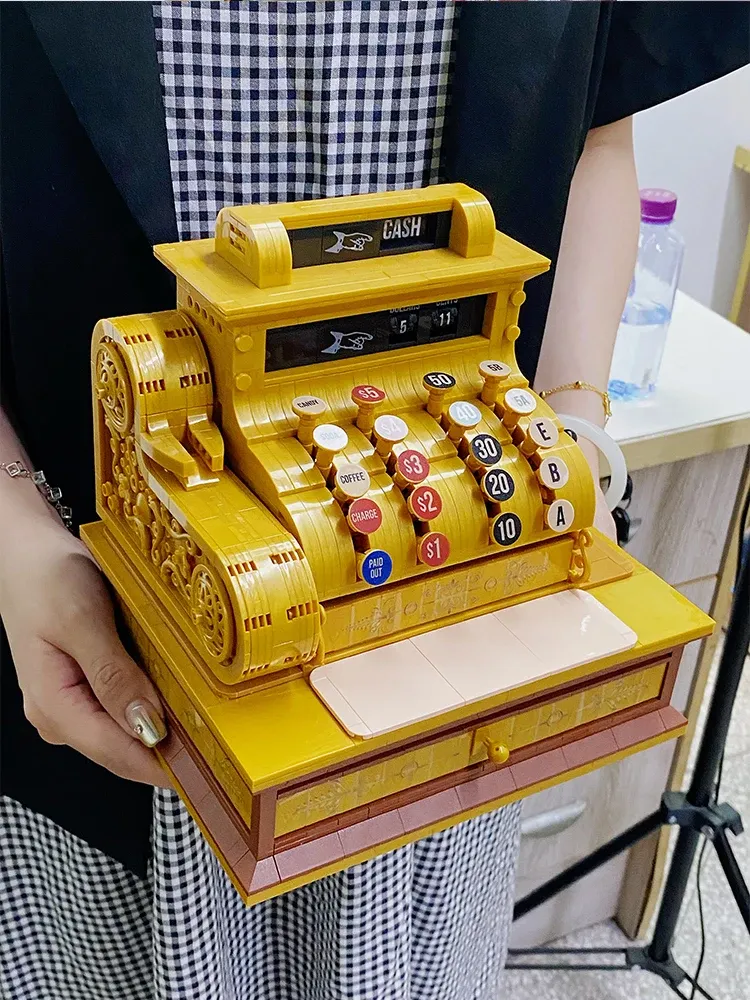 PCS Creative Golden Vintage Cash Register Building From