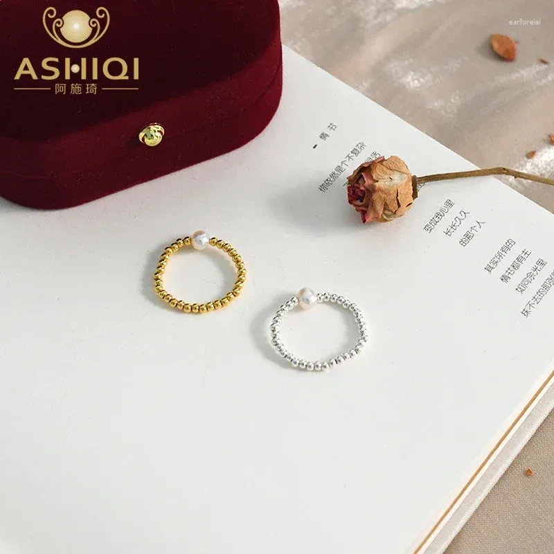 Klaster Pierścienie Ashiqi Natural Freshwater Pearl Pierścień 925 Srebrny srebrny biżuteria dla kobiet