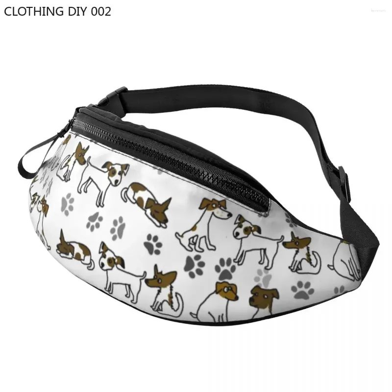 Sacs de taille décontractés Jack Russell Terrier pattes motif Fanny Pack femmes hommes chien dessin animé sac à bandoulière pour randonnée téléphone pochette d'argent