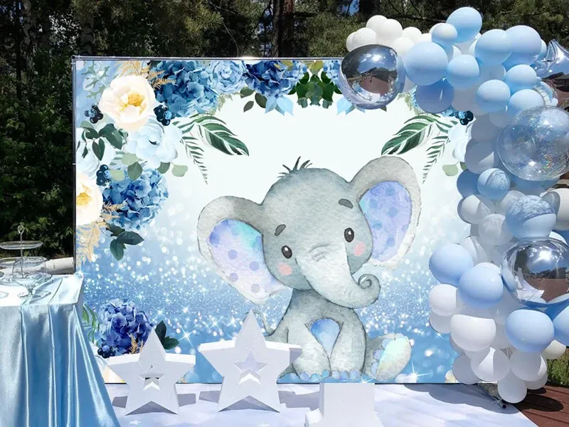Safari Elephant Baby Shower Backdrop: Floral Photo Studio