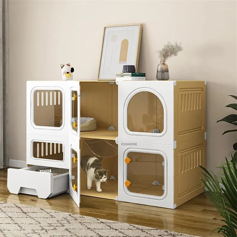 Porte-chats, Cage de maison de luxe, Villa, bassin à litière, toilettes intégrées, petit appartement moderne, armoire, accessoires pour animaux de compagnie