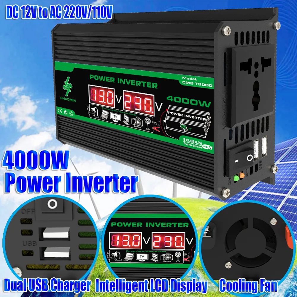 Car Inverter 12V To 220V 4000W Converter Dual USB Auto LED Voltmeter Converter 12V Transformer Modified Sine Wave Inverter - 13 - View #9