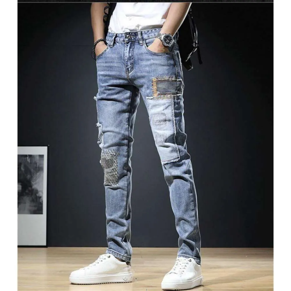 Jeans en détresse pour hommes, pantalons courts en Patchwork coréen, nouveaux pantalons à petites jambes décontractés et polyvalents à la mode pour le printemps et l'automne