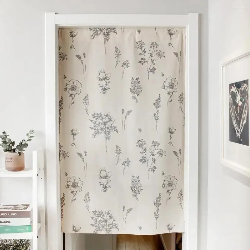 Shower Curtains Floral Hanging Door Curtain Cotton Linen Half Partition Home Decor For Bedroom Living Room Kitchen Bathroom Accessories