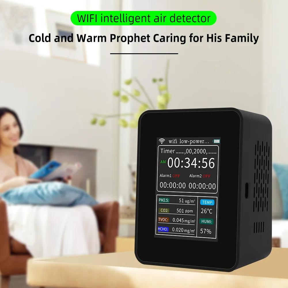LVYXON 6-in-1 Luftqualitätsmonitor – Misst CO2, PM2.5, PM10, TVOC, Großes Display, Tragbar, Mit Typ-C, Weiß