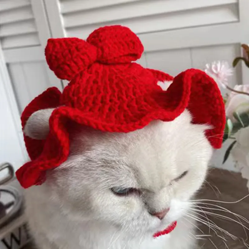 小物 ANDWANG Fluffy cat knit hat Cute Knitted Cat Hat with Elastic - Autumn Winter Pet Puppy