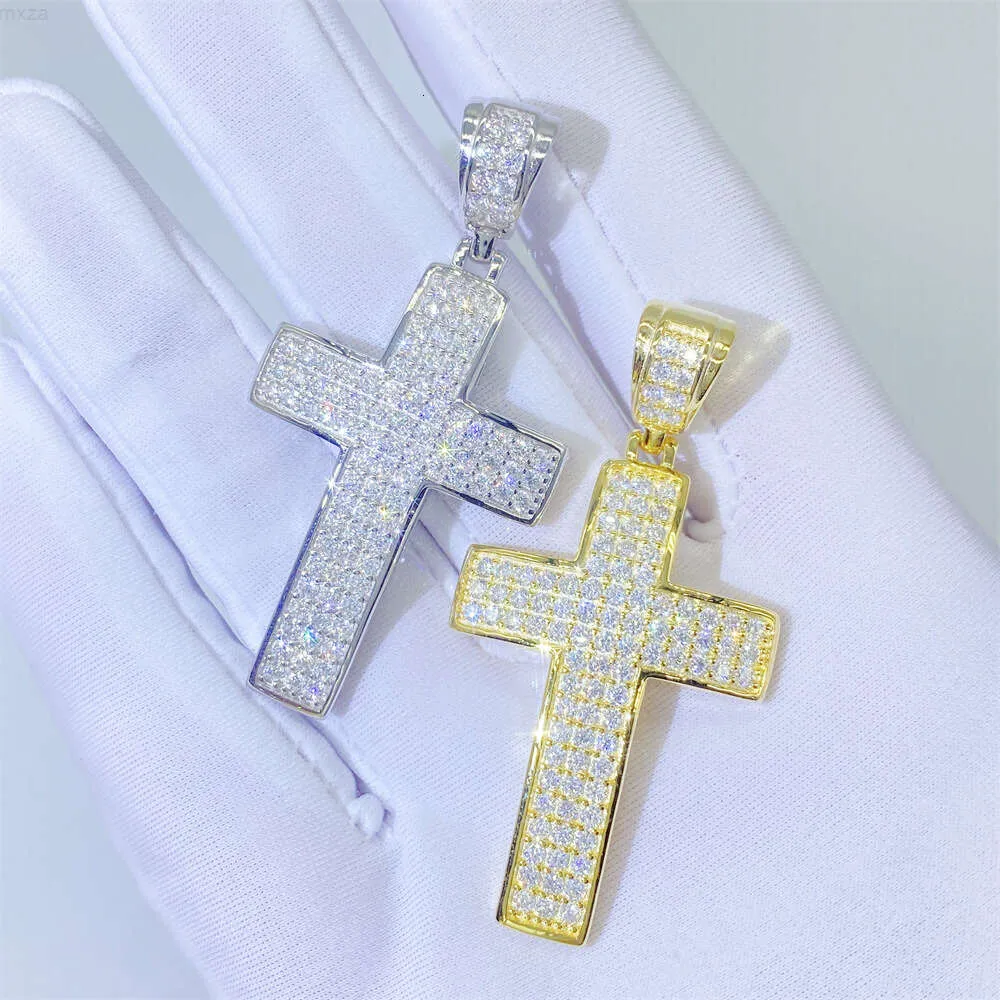 Hip Hop Jewelry for Men Women Rapper 925 Silver Vermeil Chain Iced Out VVS Moissanite Chains Diamond Cross Pendant Necklace
