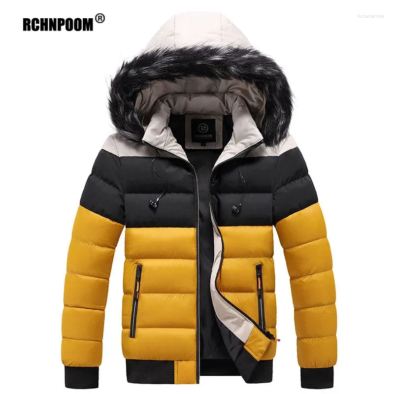 Jaquetas masculinas inverno quente jaqueta homens parkas gola de pele com capuz grosso algodão outwear masculino blusão marca casual casaco de alta qualidade