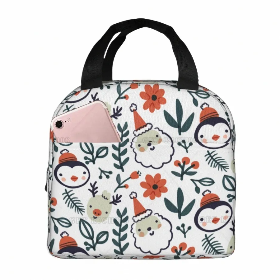 Pinguin und Santa Carto Weihnachts-Lunch-Tasche für Männer, Frauen, Kinder, Outdoor, Picknick, Arbeit, Schule, Lunchbox, Bento, isoliert, Geschenk Z7qj #