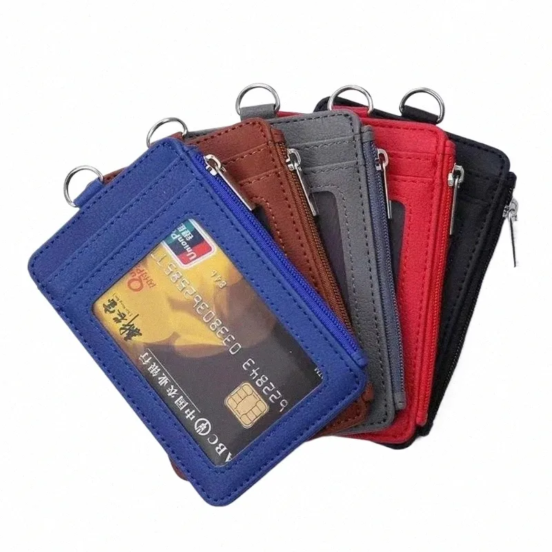 1pc unisex pu läderkort Holder Bank Busin ID Kreditkort Holder Studenter Buskort täcker mynt Purse Mey Pouch Wallet Y6G1#