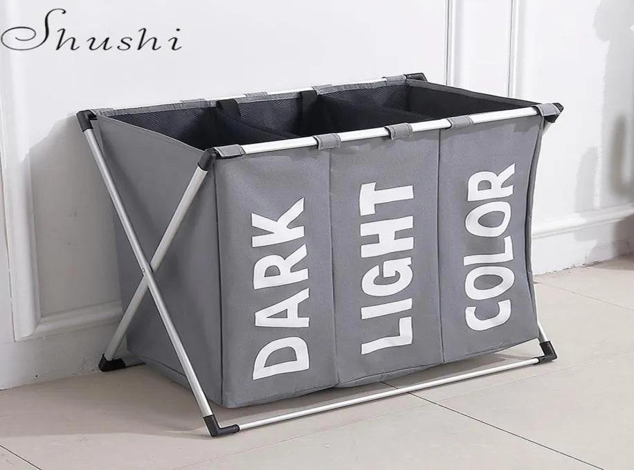 Shushi Säljer vattentät tre rutnät Tvättarrangörsväska Dirty Tvätt Hamper Collapsible Home Tvättkorg förvaringsväska T14838751