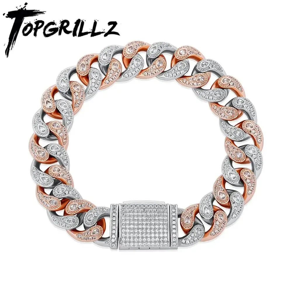 Bransoletki TOPGRILLZ 12 mm/14 mm Miami Cuban Bracelet Box Zamknięcie Łańcuch miedziany Materiał mrożony sześcien cyrkonu