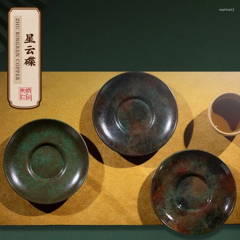 Zestawy herbaciarskie Chińska retro miedziana taca na herbatę owocową mała praktyczna sum