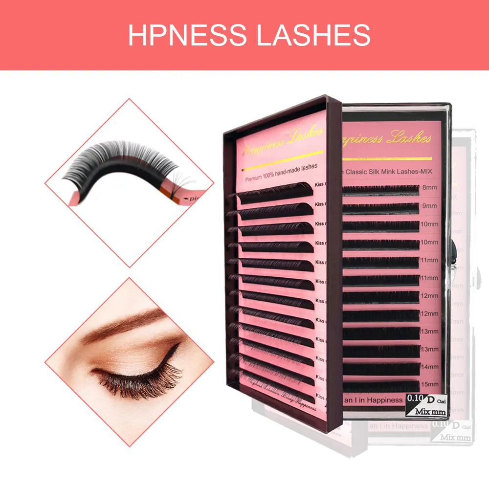 HPNESS Cashmere Eyelash Extension Suppliers Volume Fans Lashes Soft Silk Mink Lashes Deep Matt Natural Looking C D D+ Curl