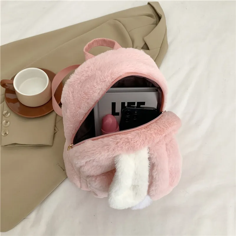 2024Plush Rabbit Ears Fashion Mini Backpack, Cute Womens