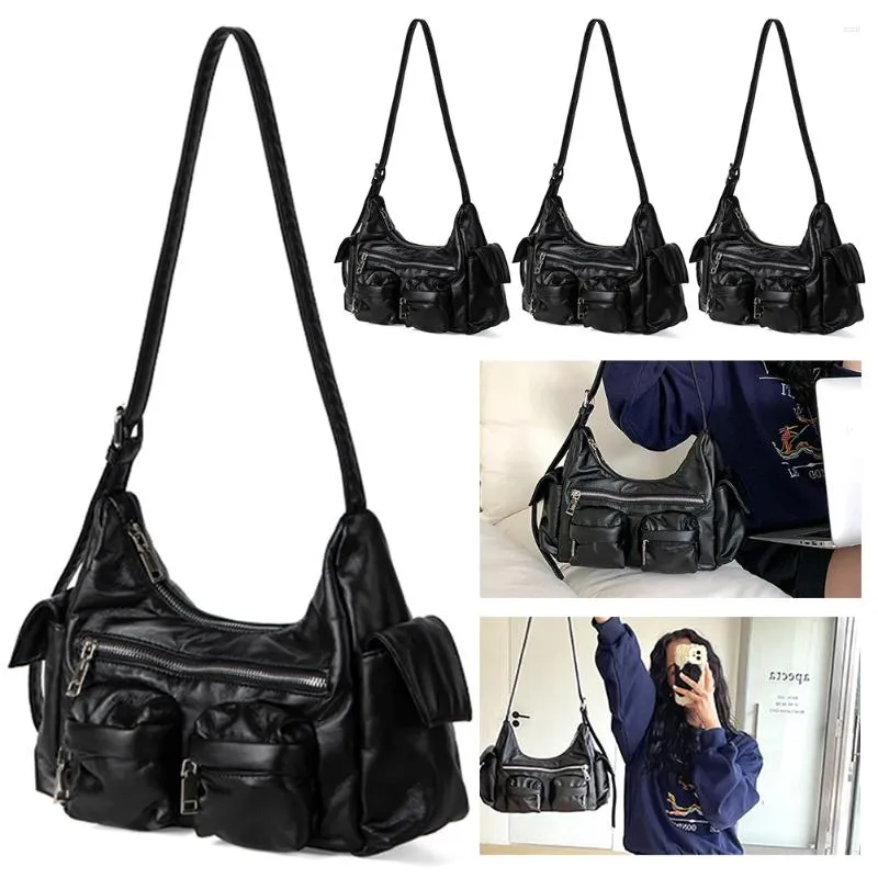 Drawstring kadınlar retro omuz çantası büyük kapasiteli deri tote çanta çok yönlü üst sap crossbody hobo kız şık çanta