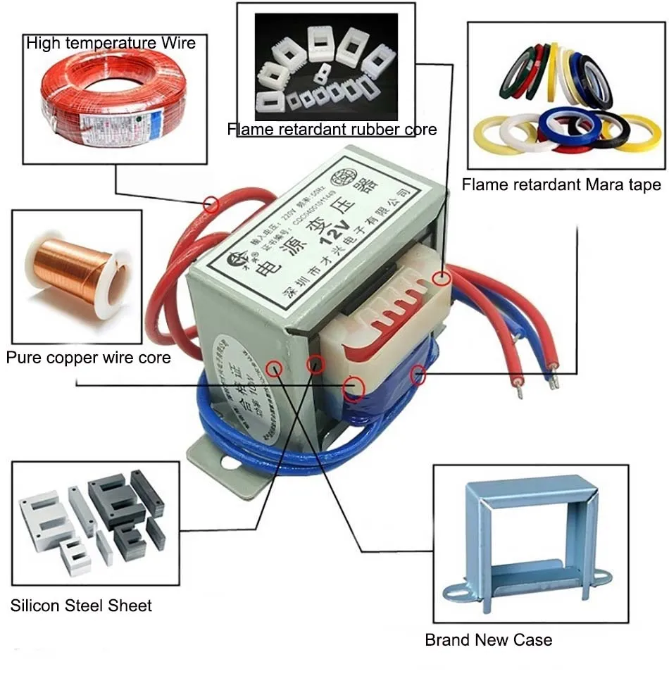 Entrée du transformateur d'alimentation AC 220 V 50Hz Sortie AC 6V 9V 12V 15V 1W 2W 3W 5W 10W 20W 30W 50W 60W 80W 220 W 18V 24V SEUX / DOUBLE