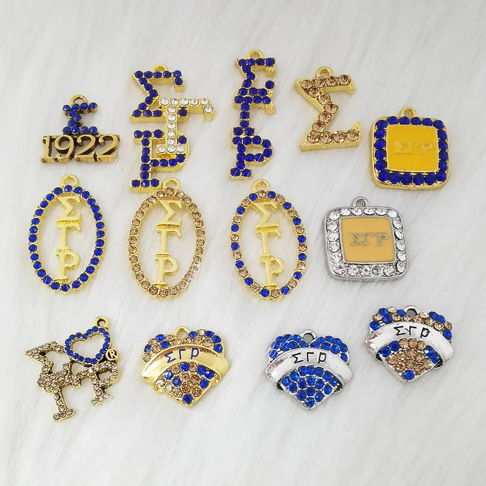 charms 20pc Many Kinds Greek Sorority Sigma Gamma Rho Letter Rhinestone Charm Bracelet Necklace Charms for Women Jewelry