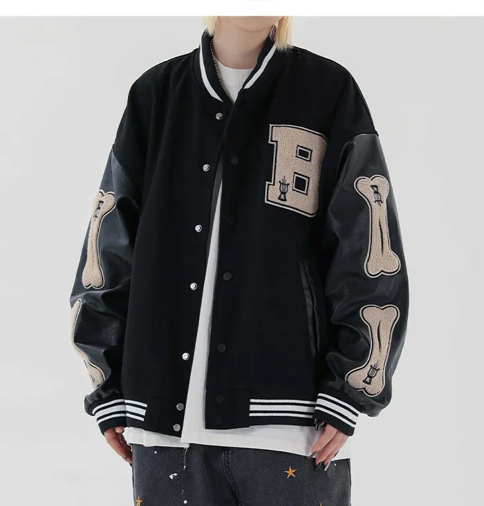 Unisex Bomber Varsity Baseball Jacket, Faux Leather