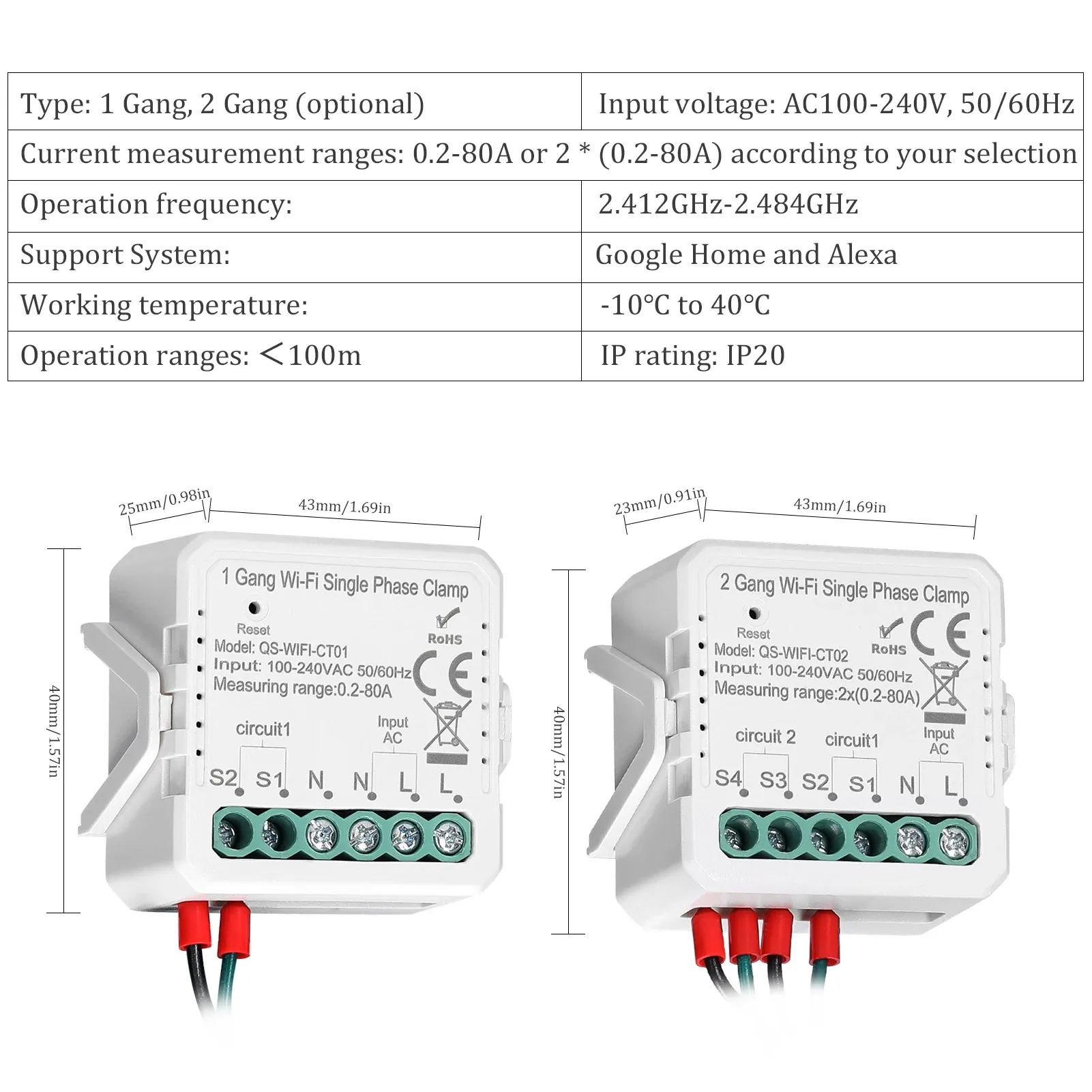 Tuya WiFi 2 Gang 80A Single Phase Clamp Solar PV Bidirectionele Two Way Energy Meter App Control Currans Transformer Schedule
