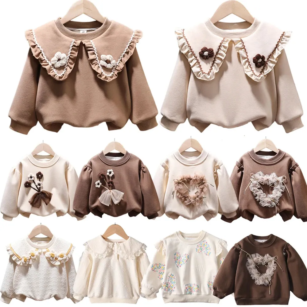 Flickor T-shirts Autumn Winter Sweater For Kids Flower Children Casual Sweatshirts Toddler Pullover Långärmad blommig Baby Tops 240326