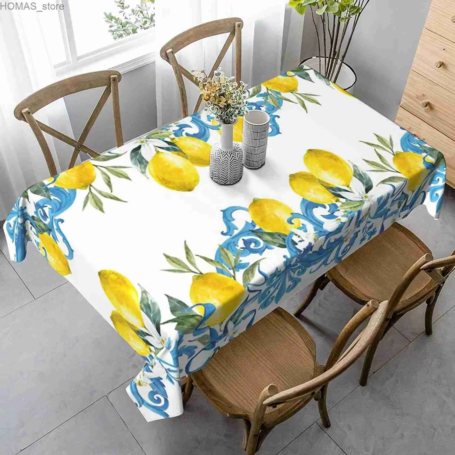 Tovaglia Limone Modello Paisley Tovaglia rettangolare Decorazioni per feste Lavabile Tovaglia estiva per cucina Sala da pranzo Decor Y240401