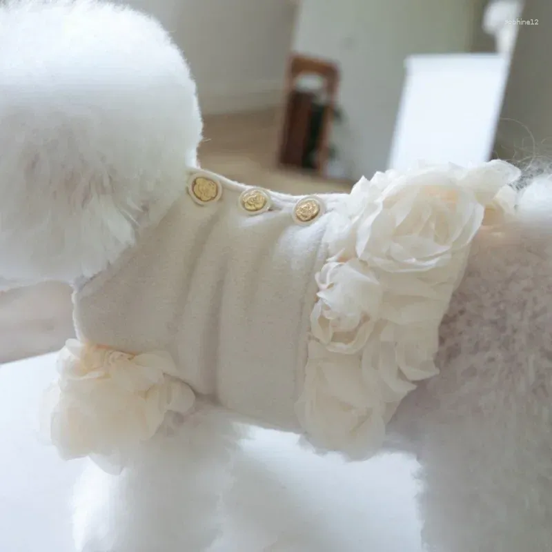 Hundkläder abrigo tela rosa tridimensionell perro y mujer ropa peluche cachorro flor invierno