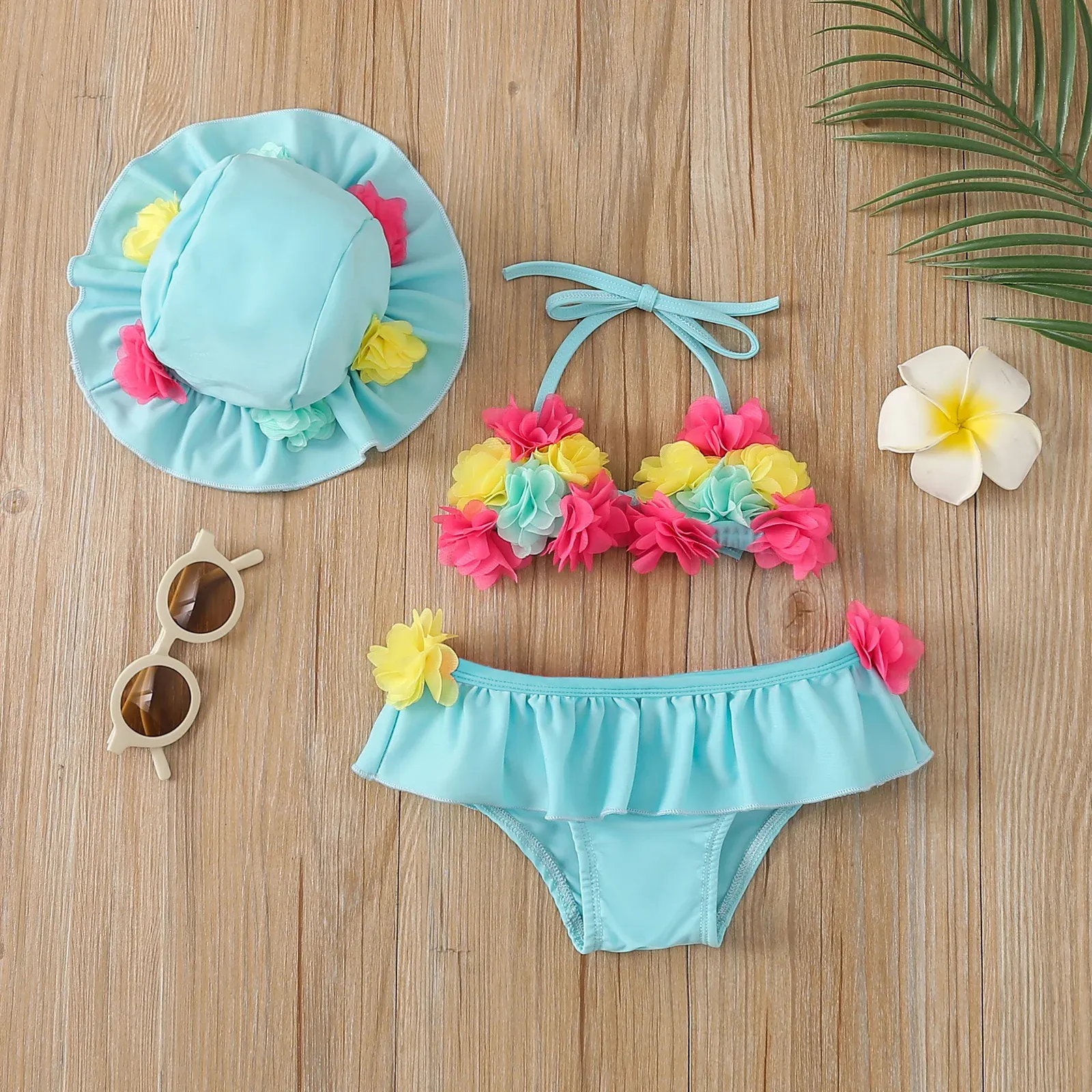 Toddler Baby Girl Swimsuit Ruffle Sleeve Tankini Top+Swim Short Floral Bathing Suit Summer Bikini Beach Wear Birthday
