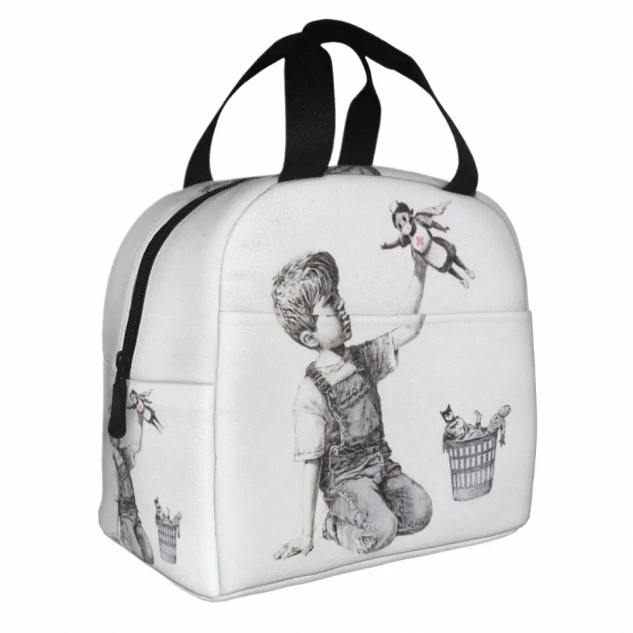 banksy Nhs Superheld geïsoleerde lunchtas Lekvrij Street Art Graffiti Maaltijd Ctainer Koeltas Tote Lunchbox Voedselopbergtas P011 #