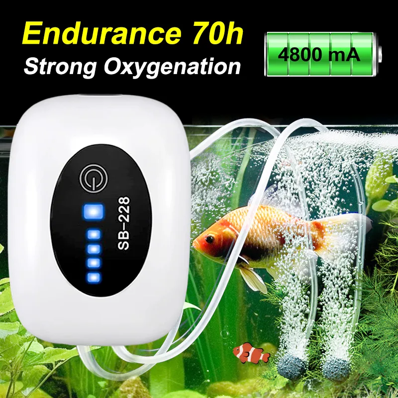 Portable 4800mAh USB Rechargeable Aquarium Air Pump - Ultra Silent, for ...