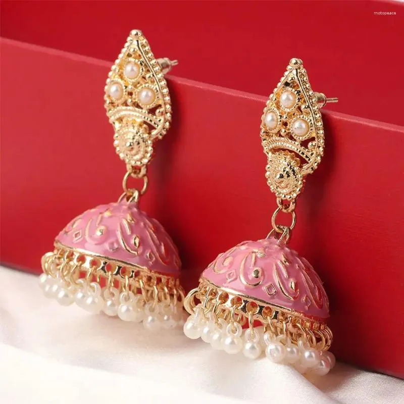 Kolczyki Dangle Bohemia Oorbellen Hangers Vintage Gypsy Jhumka Style Flower Pearl Peads Kształt dzwonowy