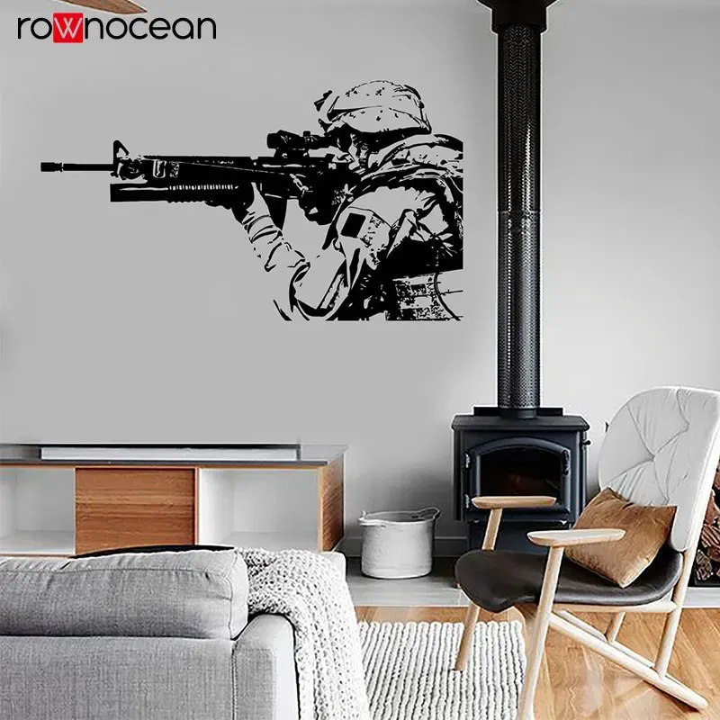 Adesivi Tema di guerra moderna Soldato americano Marine Seal Adesivo da parete militare Vinile Decorazioni per la casa Design Decalcomanie Murales Camera dei ragazzi Poster da parete 3637