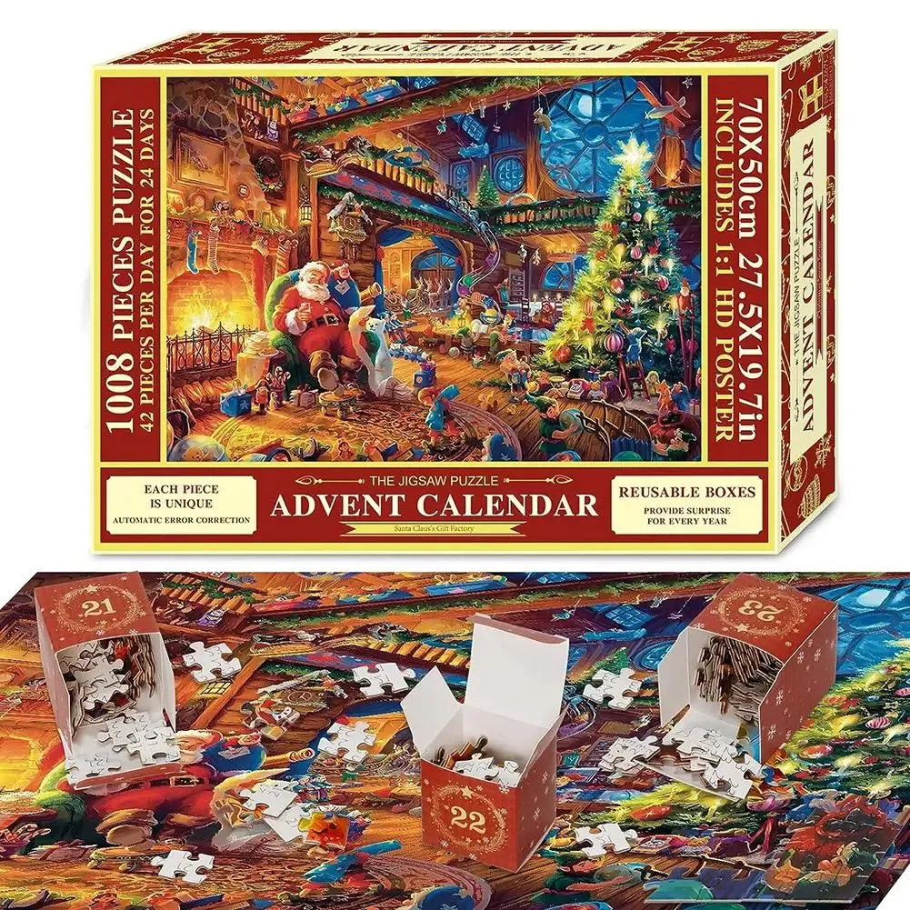Advent Calendar 2023 Christmas Puzzle, Christmas Puzzle For Adults And Kids 1008 Pieces 24 Boxes Of Puzzles For Countdown To Christmas